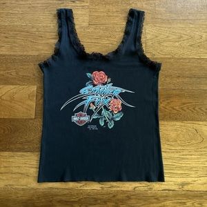 Vintage 1991 Harley Davidson Scooter Fox 3D Emblem Lace Tank Top